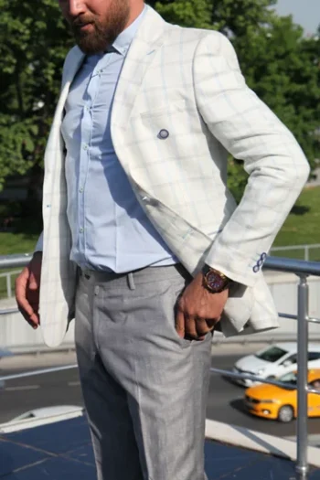 Sporty Chic Suit - Light Gray Checkered Jacket with Dark Gray Pants